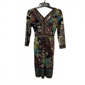 eci New York Women's V-Neck Long Abstract Print Artsy Dress Size Small
